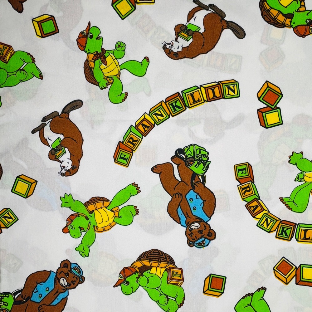 Vintage Dan River Franklin the Turtle Twin Flat Sheet Bear Beaver Blocks USA